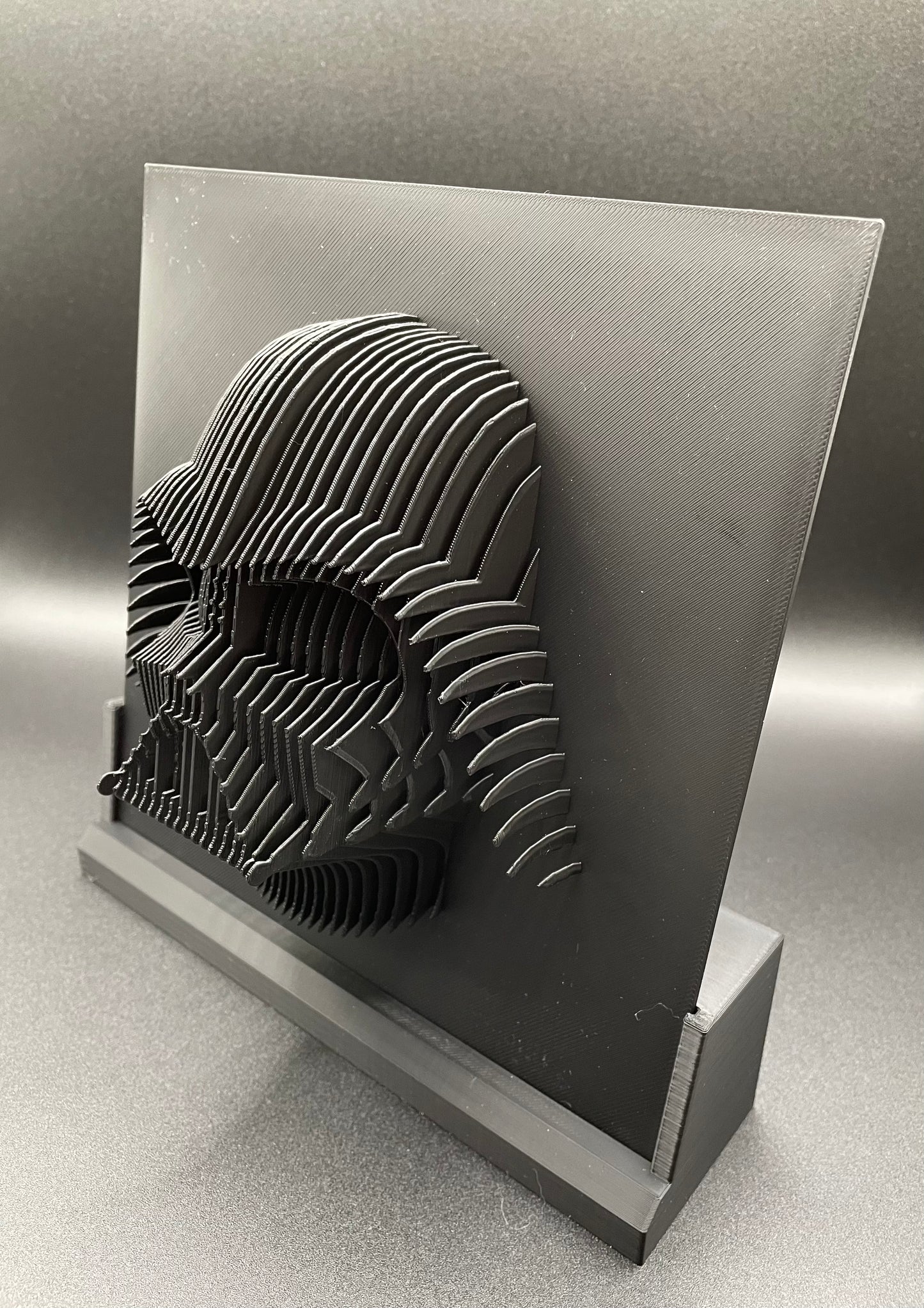 Layered sculpture of iconic Sci-Fi Movie Figures. Collect all of them to make stunning wall or desk display.