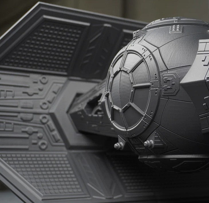 Unassembled parts of sci-fi spaceship model kit