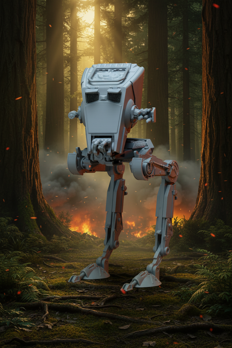 Assembled push-fit AT-ST Star Wars model kit, an example of a no-glue 3D printed kit compared in this guide