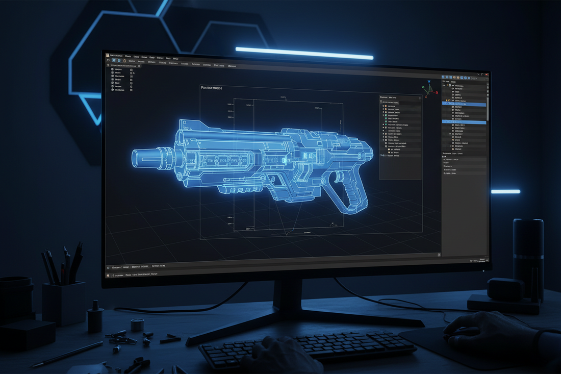 CAD software screen showing a 3D prop model in Fusion 360 — prop design guide for beginners by 3DCre8Design