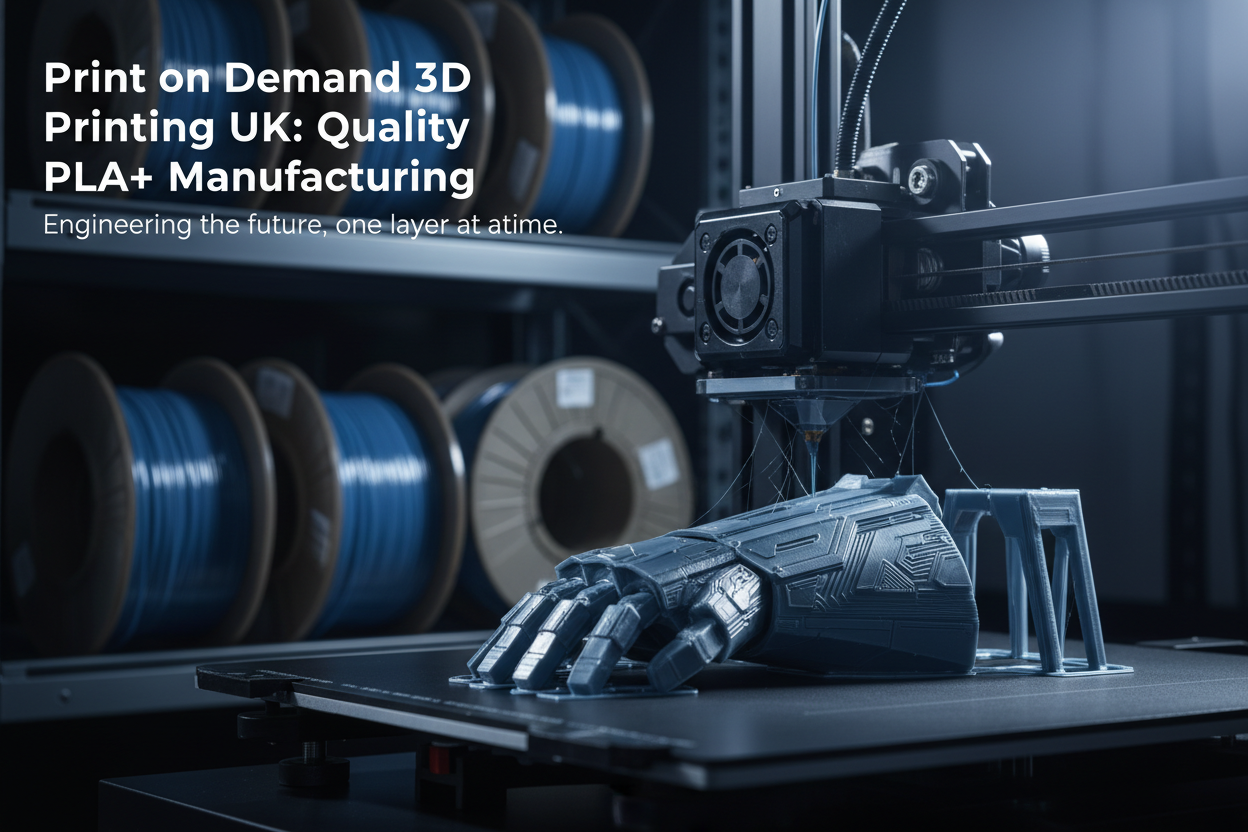 Professional 3D printer producing a detailed PLA+ prop component at the 3DCre8Design UK workshop