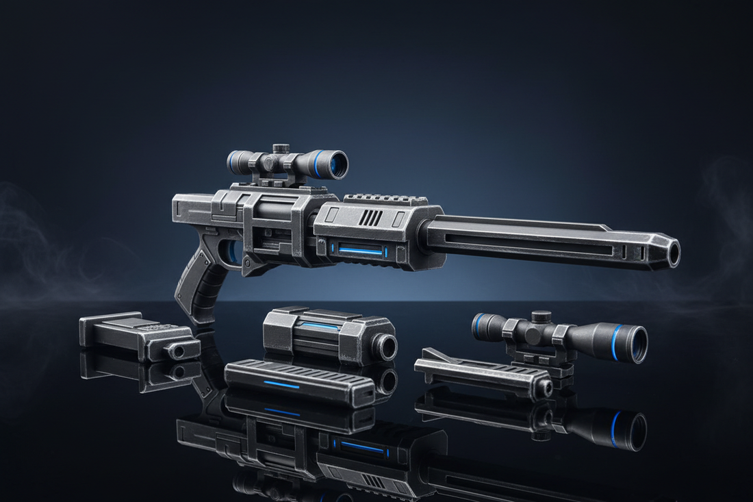 3D printed sci-fi blaster prop kit by 3DCre8Design — UK-made model kit for cosplay and display