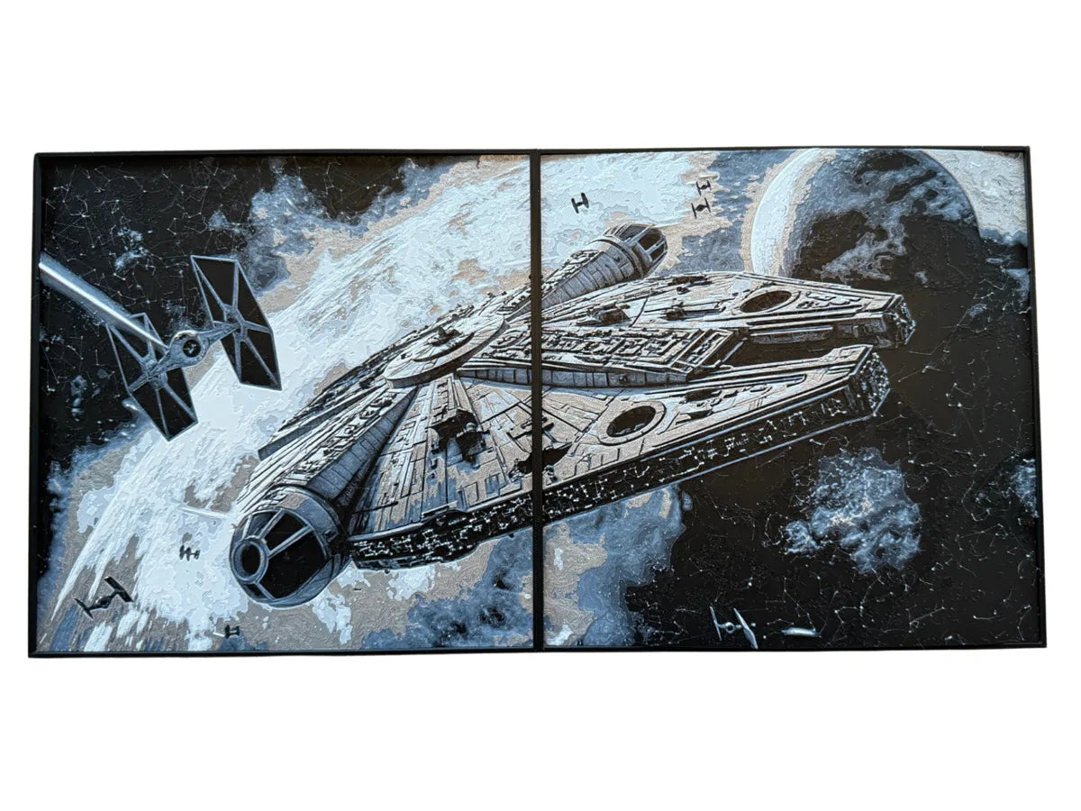 Star Wars Battle layered 3D wall art panel, Millennium Falcon vs TIE Fighter
