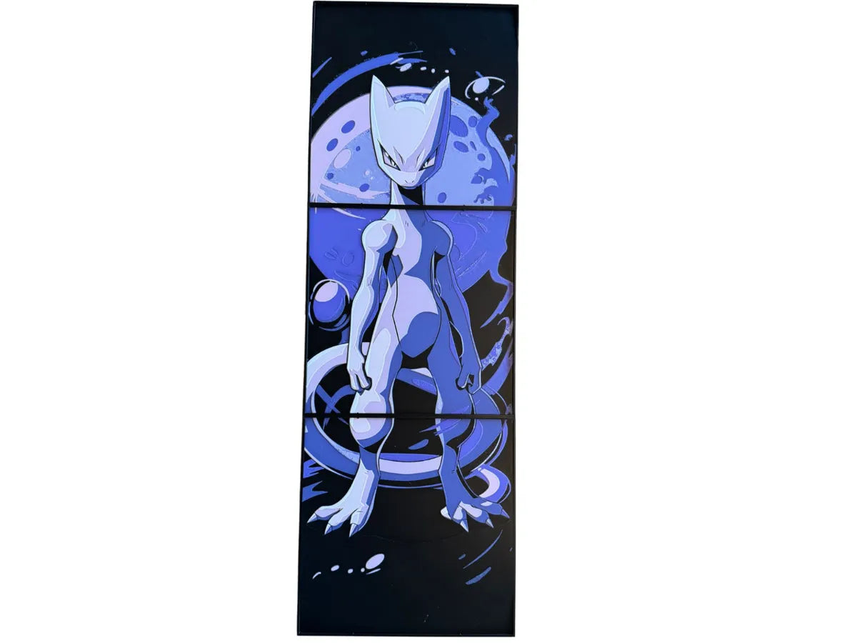 Mewtwo Pokemon panoramic layered 3D printed Hueforge wall art, 600 x 200 mm