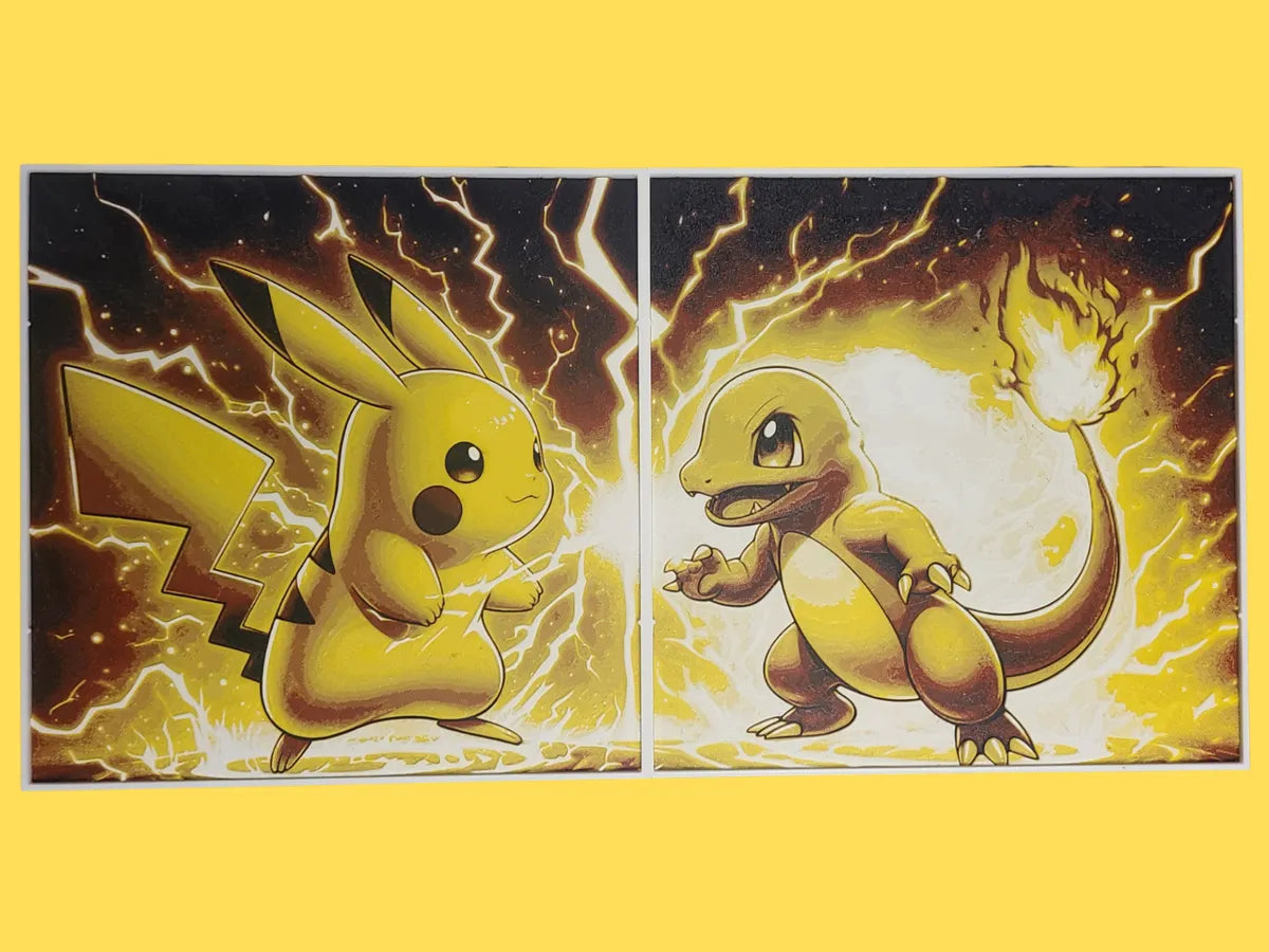 Pokemon Battle Pikachu vs Charmander layered 3D wall art panel