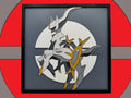 Arceus Pokemon layered 3D printed Hueforge wall art panel in a black frame