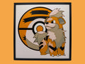 Growlithe Pokémon layered 3D printed Hueforge wall art panel in a black frame