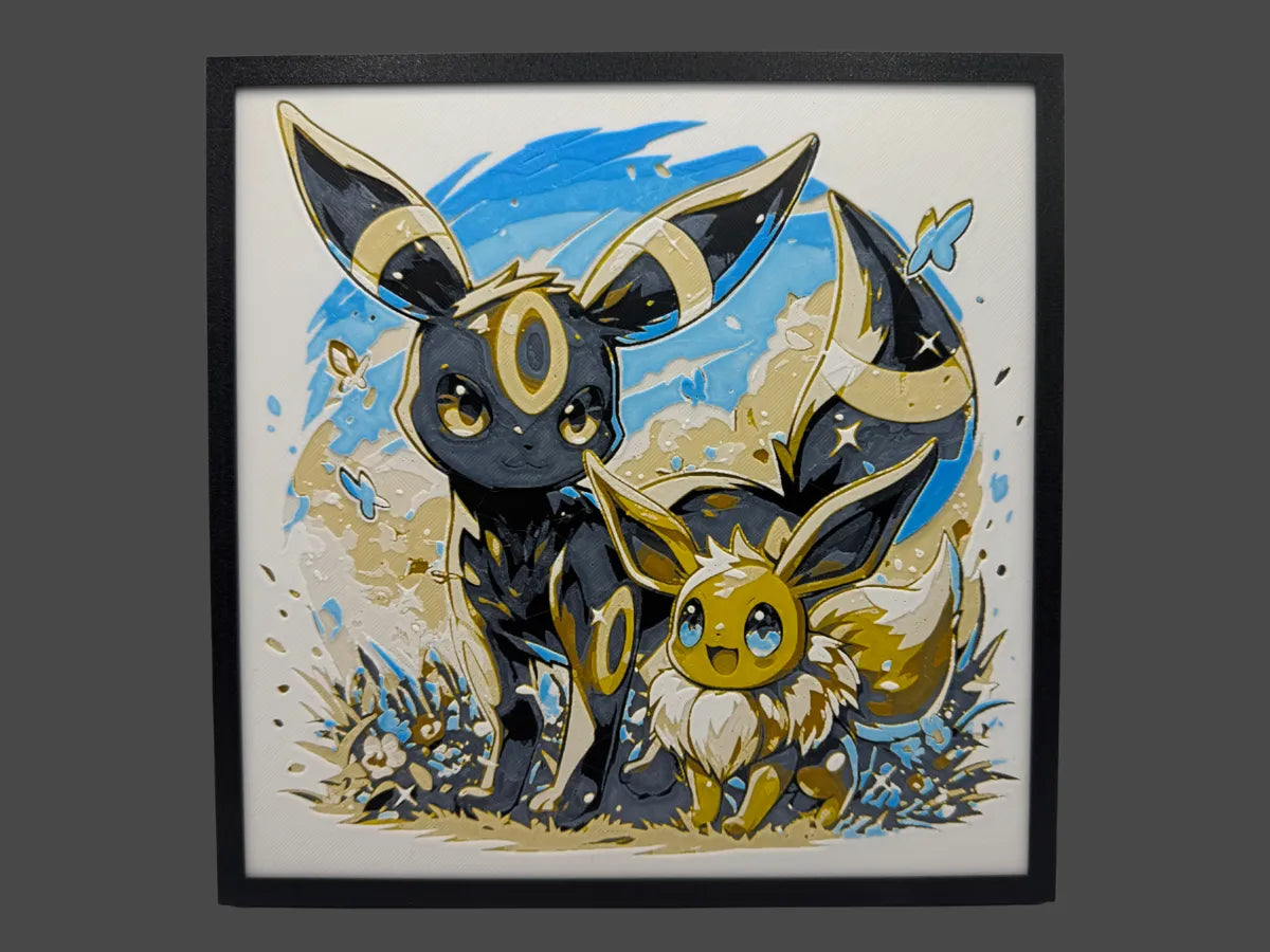 Eevee and Umbreon Pokemon layered 3D printed Hueforge wall art panel