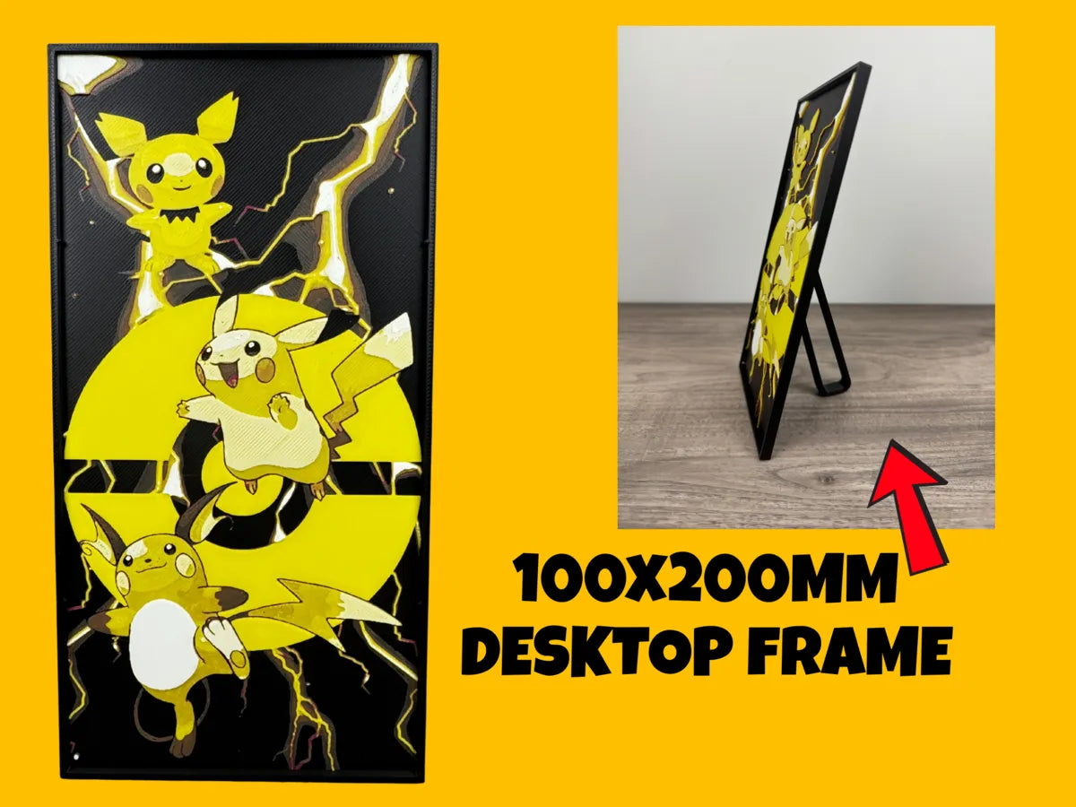 Pichu, Pikachu and Raichu Pokemon layered 3D printed Hueforge wall art panel