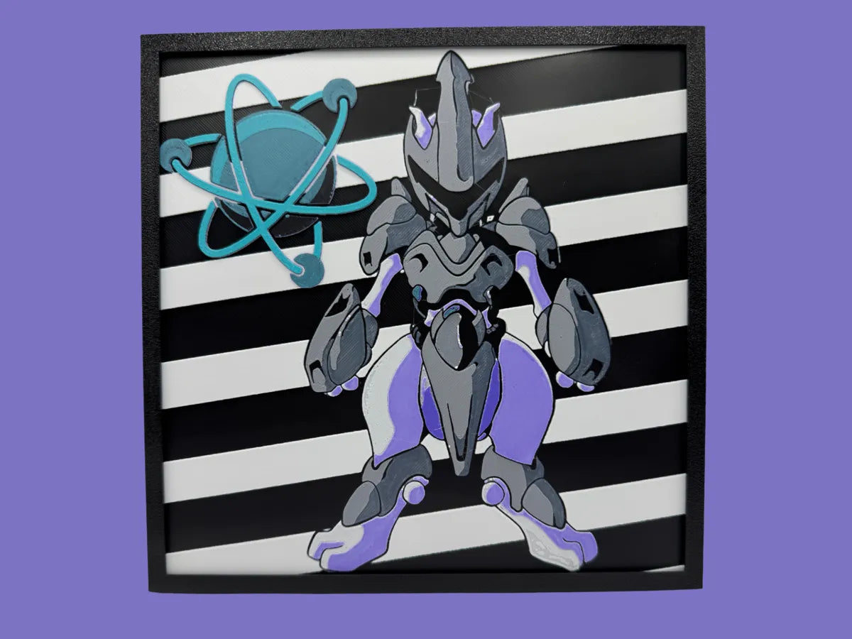 Armored Mewtwo Pokemon layered 3D printed Hueforge wall art panel