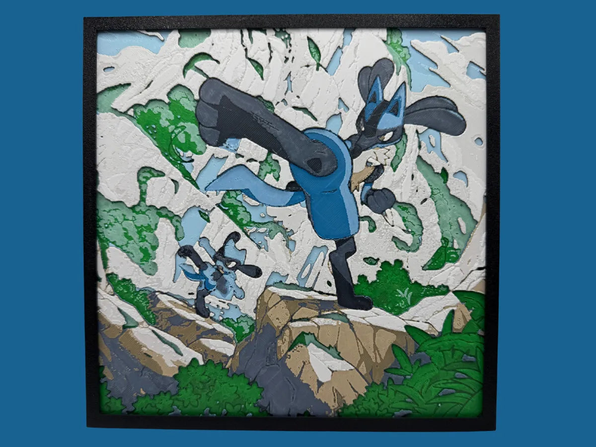 Lucario and Riolu layered 3D wall art panel