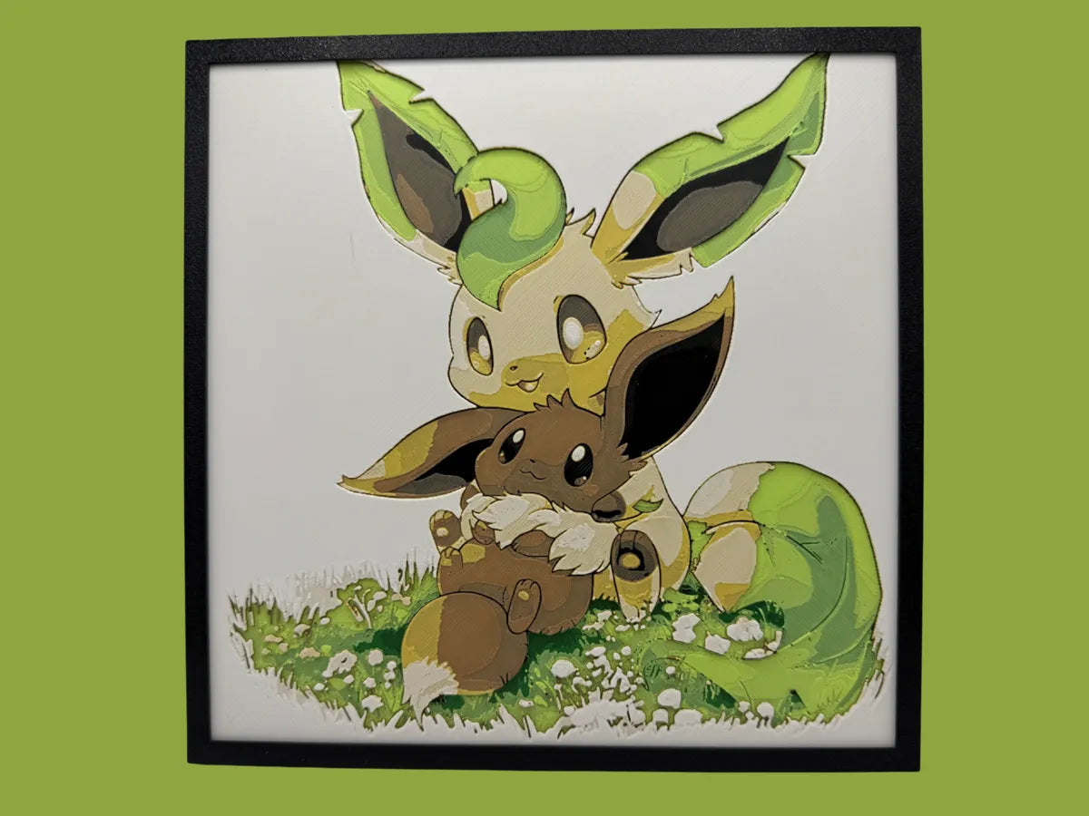 Leafeon and Eevee layered 3D wall art panel