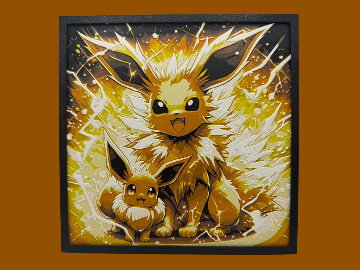 Jolteon and Eevee layered 3D wall art panel