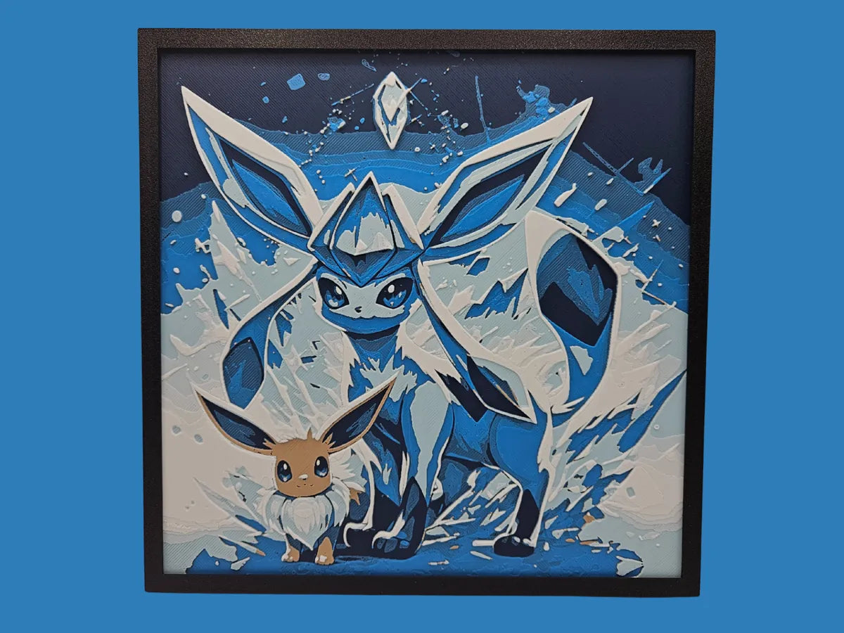 Eevee and Glaceon layered 3D wall art panel