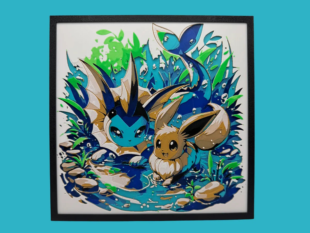 Eevee and Vaporeon layered 3D wall art panel