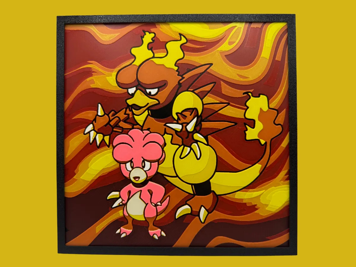 Magby and Magmar Pokemon layered 3D printed Hueforge wall art panel
