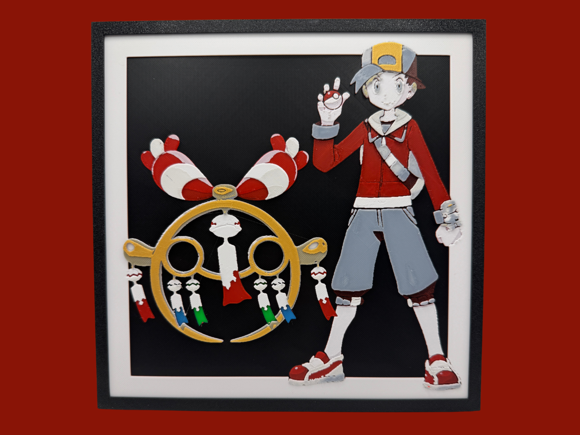 Mega Chimecho with Pokémon trainer layered 3D printed Hueforge wall art panel
