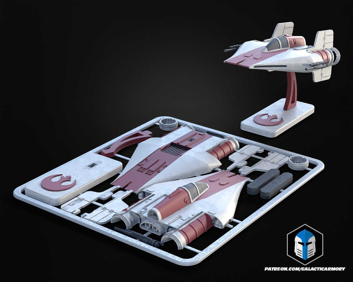 A-Wing Kit Card, 3D printed grey plastic Star Wars model kit