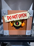 Spooky DO NOT OPEN Halloween box, front view, closed