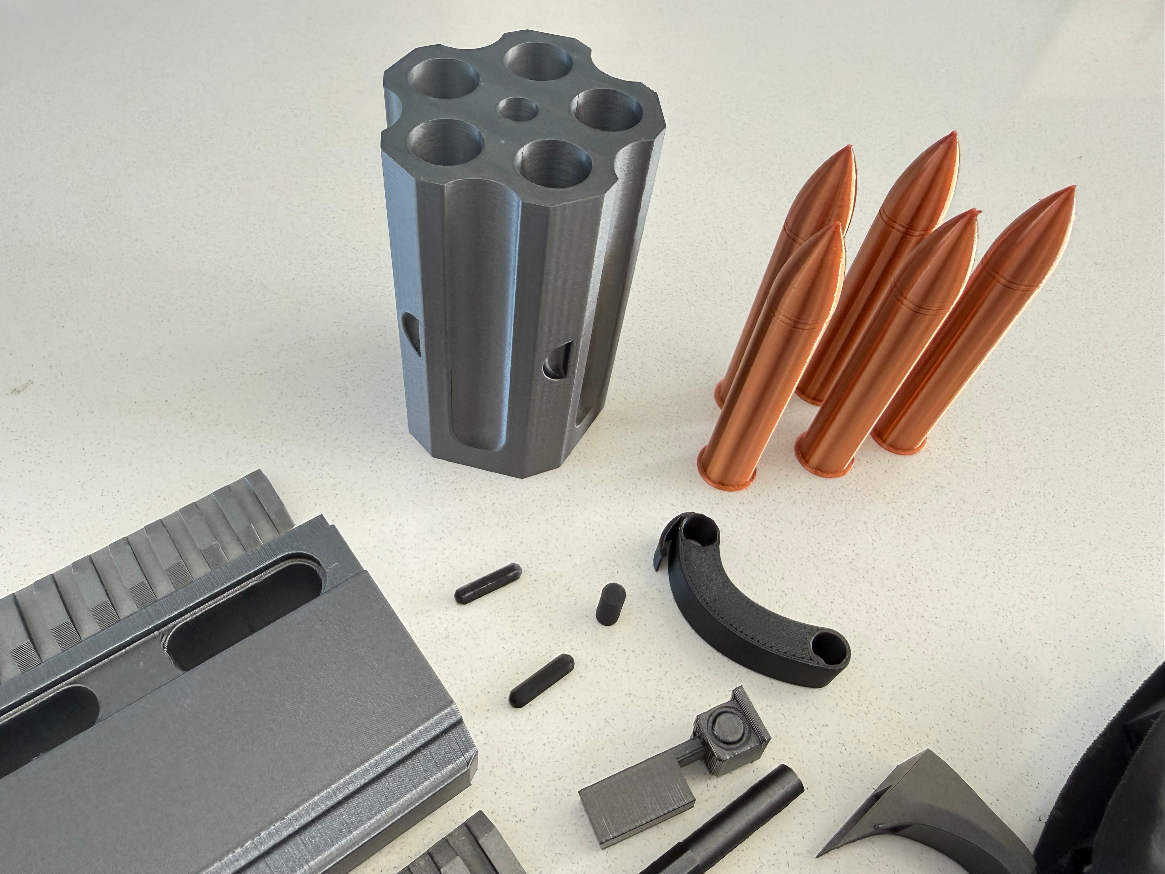 Leon's Magnum Revolver prop kit – close-up physical print showing surface finish and detail | 3DCre8Design