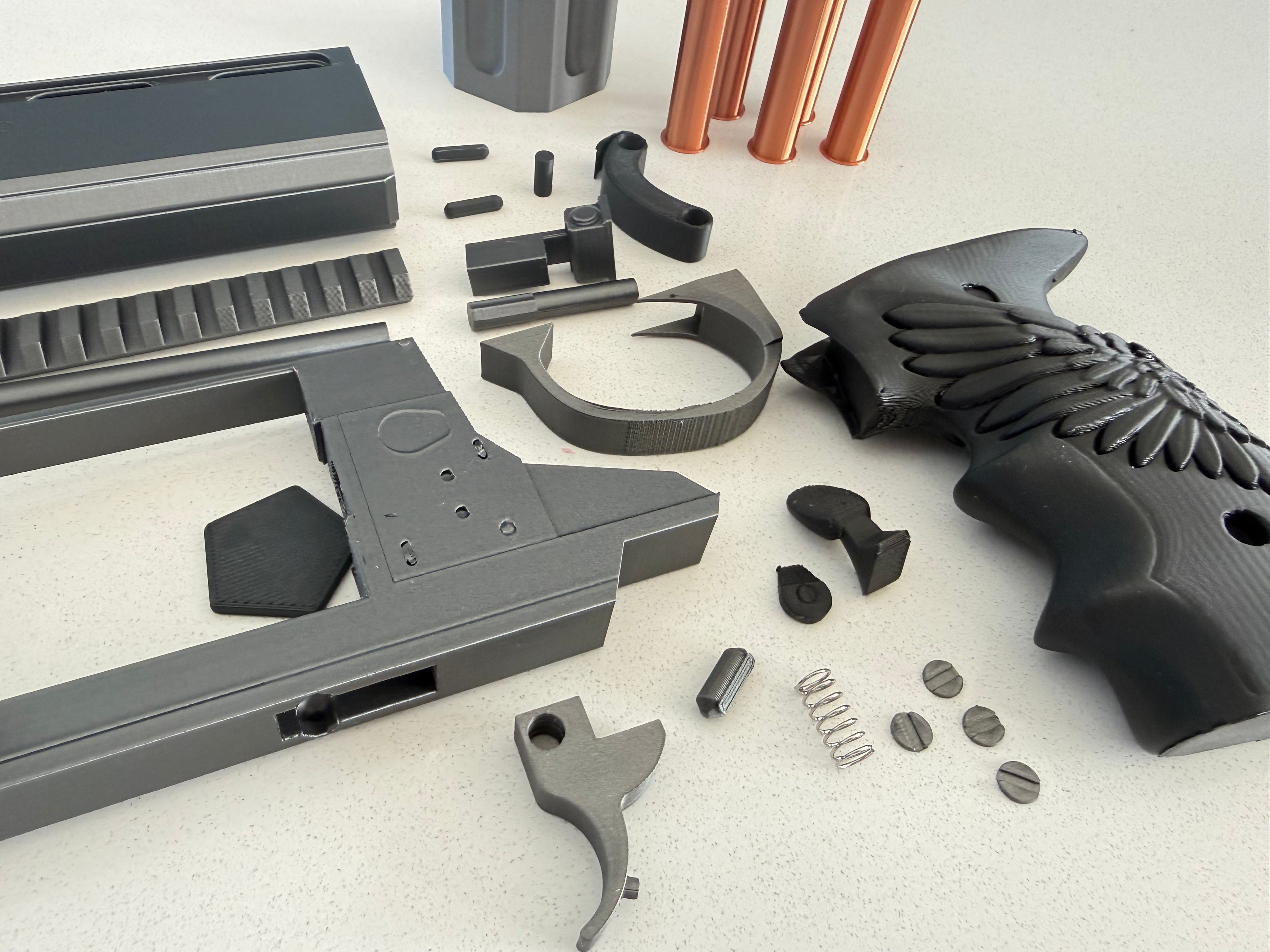 Leon's Magnum Revolver 3D printed prop kit – physical print showing grip texture and handle detail | 3DCre8Design