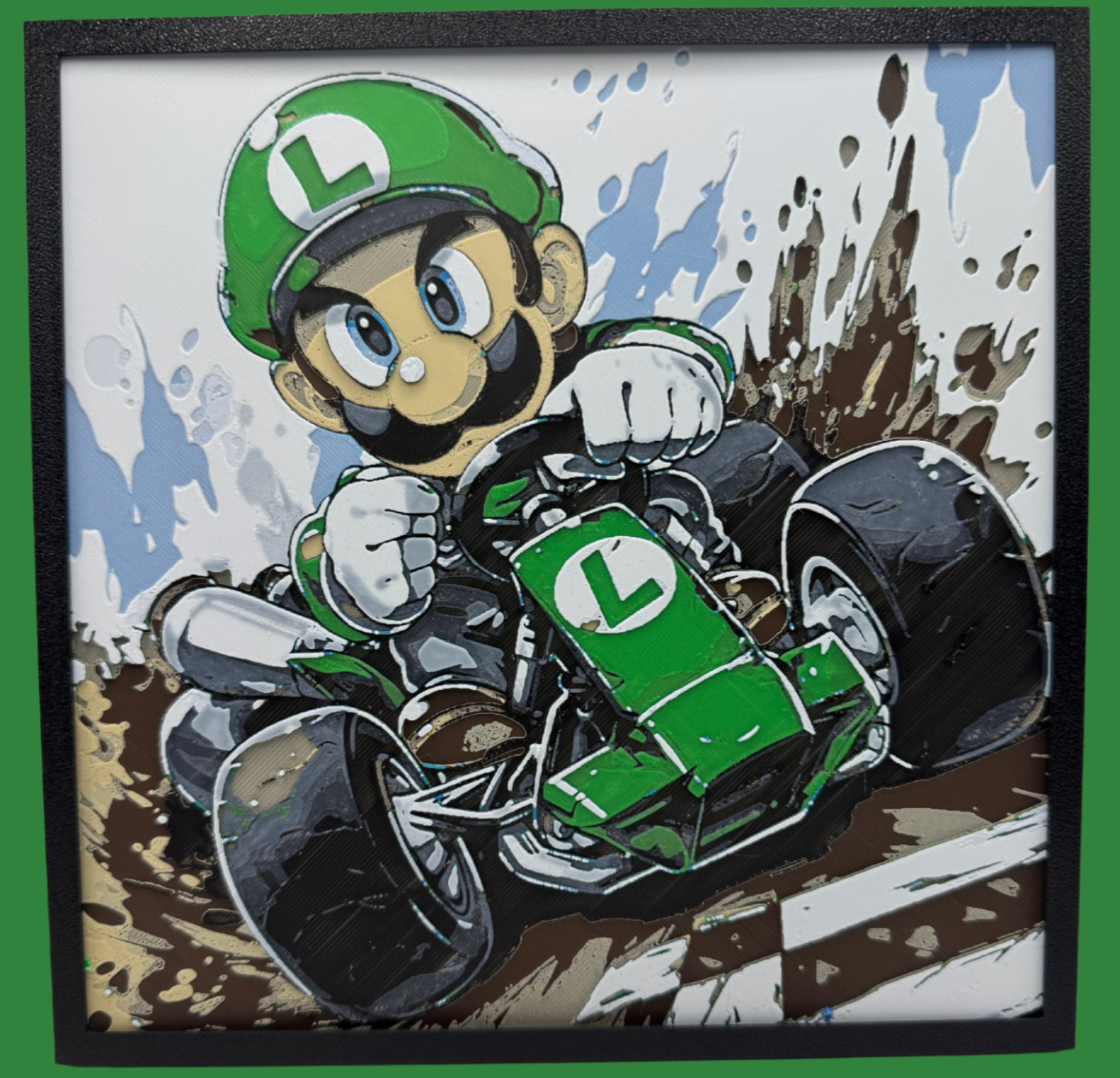 Panneau d'art 3D en couches - Luigi - Mario Kart