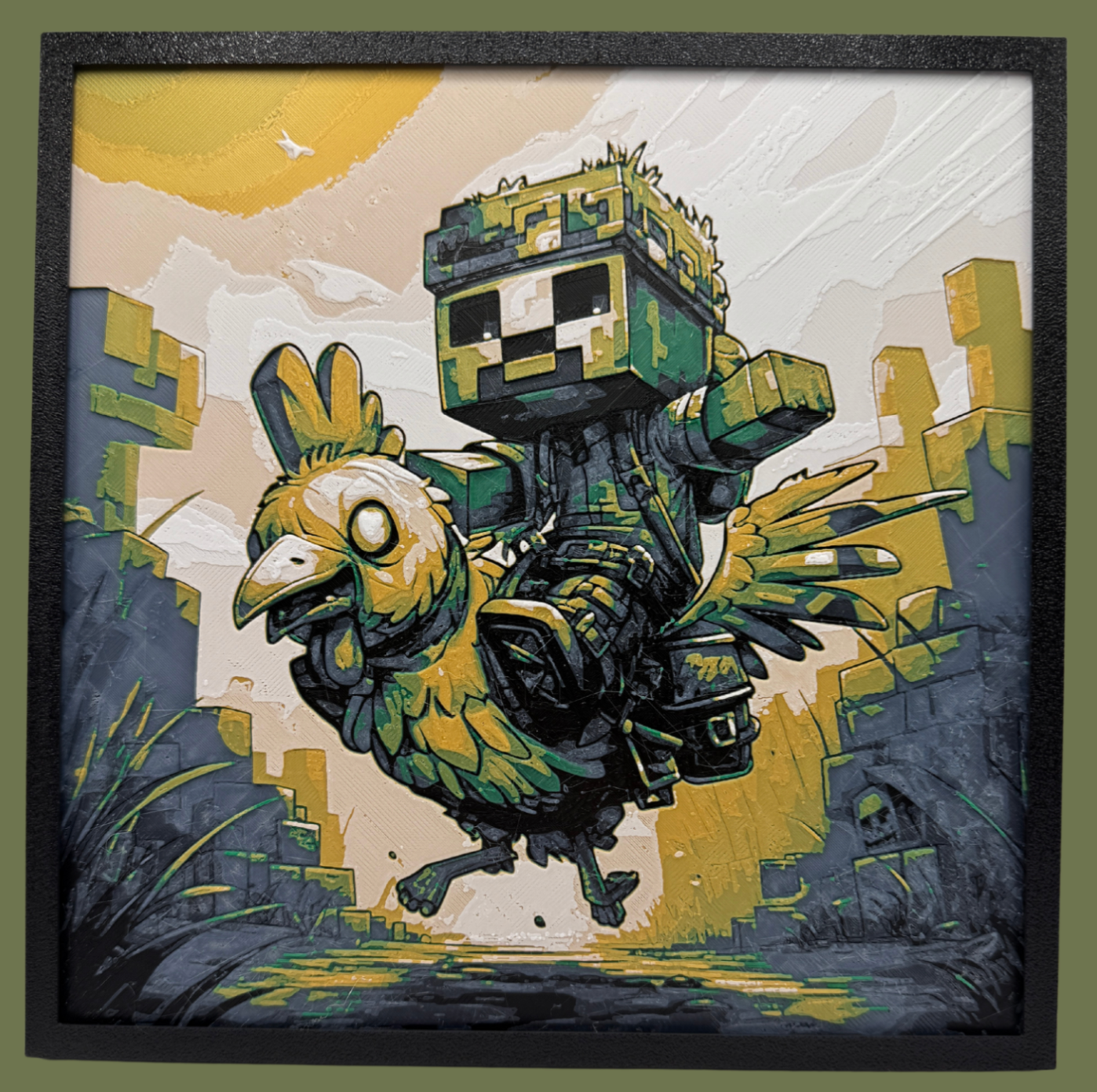 Panneau d'art 3D en couches - Chicken Jockey - Minecraft