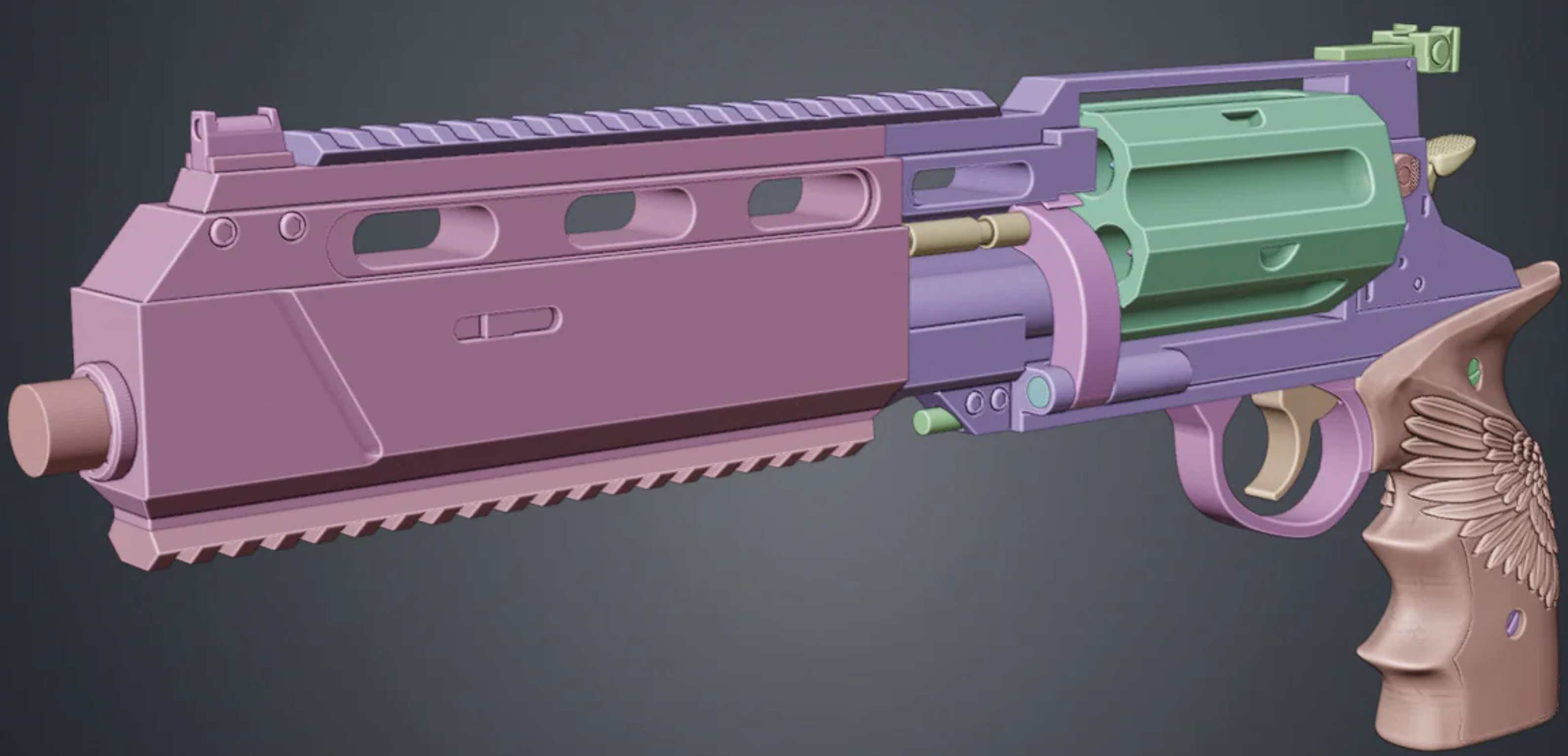 5 Leon's Magnum Revolver prop kit – 3D render angled three-quarter view showing detail | 3DCre8Design