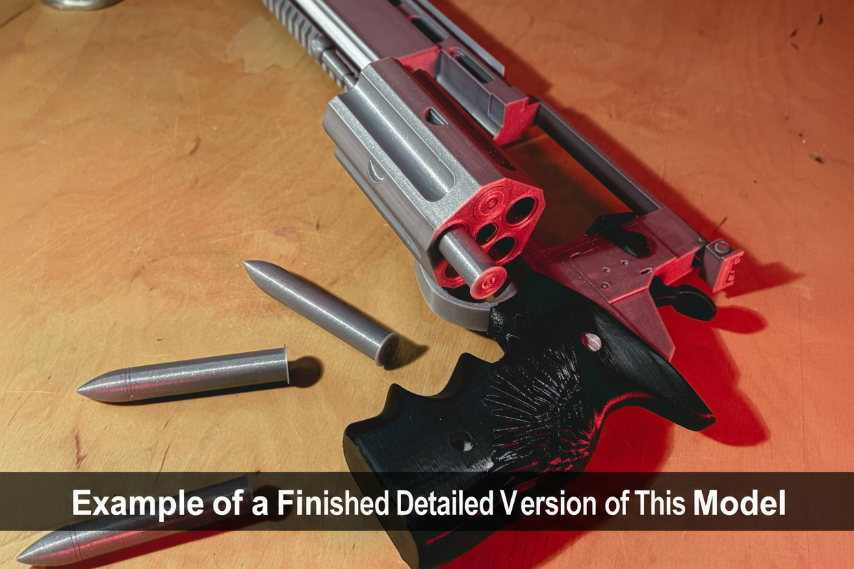 Leon's Magnum Revolver 3D printed prop – render showing grip and trigger guard detail | 3DCre8Design
