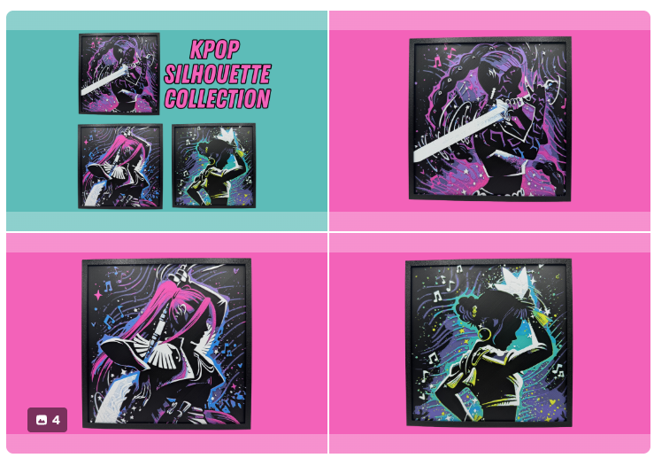 KPOP Silhouette Collection product collage of the trio frame and three individual framed prints