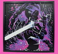 KPOP Silhouette Collection HueForge wall art print, purple and pink silhouette holding a sword