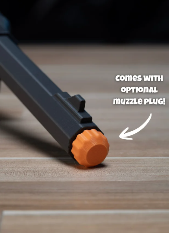 Mal Reynolds' Firefly pistol prop kit, close-up of barrel with optional orange muzzle plug