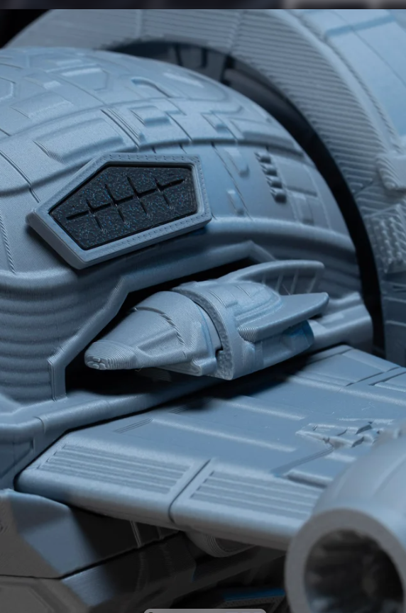 Serenity Firefly-class ship model kit, close-up of side thruster and landing gear detail