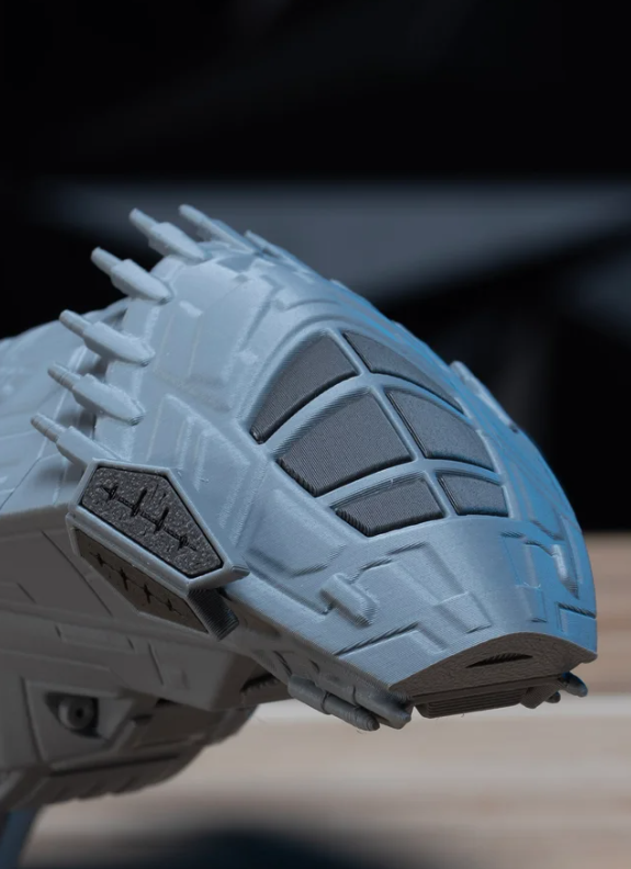 Serenity Firefly-class ship model kit, close-up of cockpit and forward hull panel lines