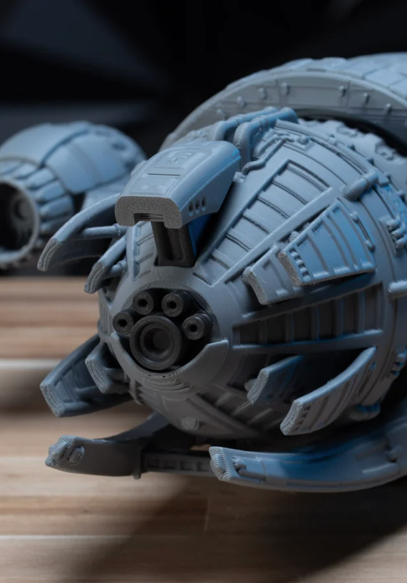 Serenity Firefly-class ship model kit, close-up of engine pod and rear thruster detail
