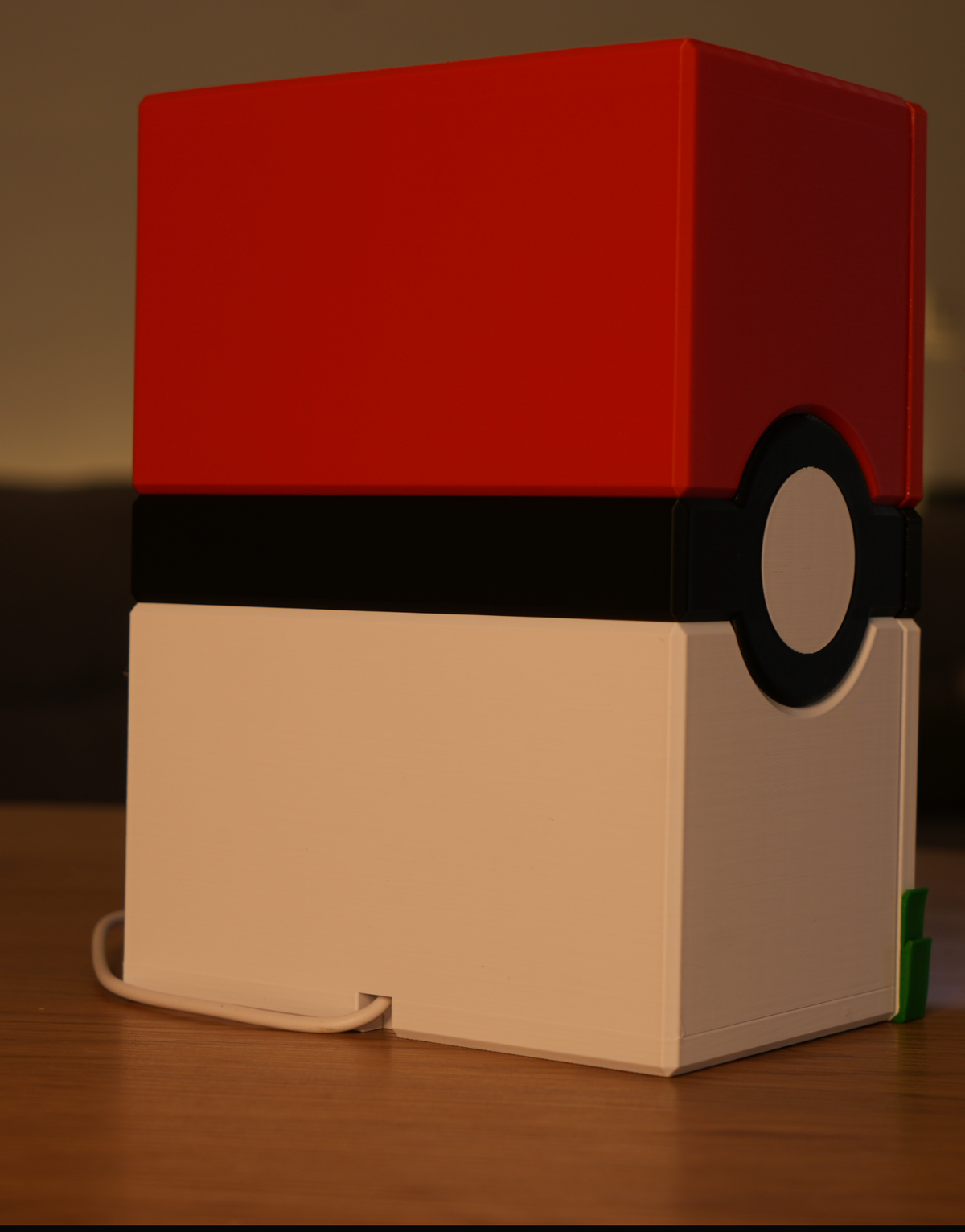 Rear view of the Broken Brick LED lamp showing the USB power cable running from the base