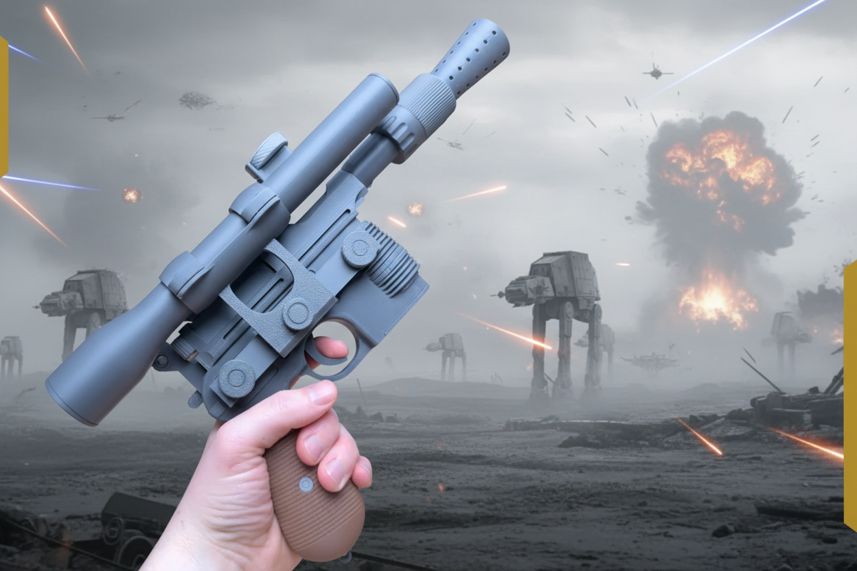 3D printed black DL-44 Blaster prop inspired by Han Solo