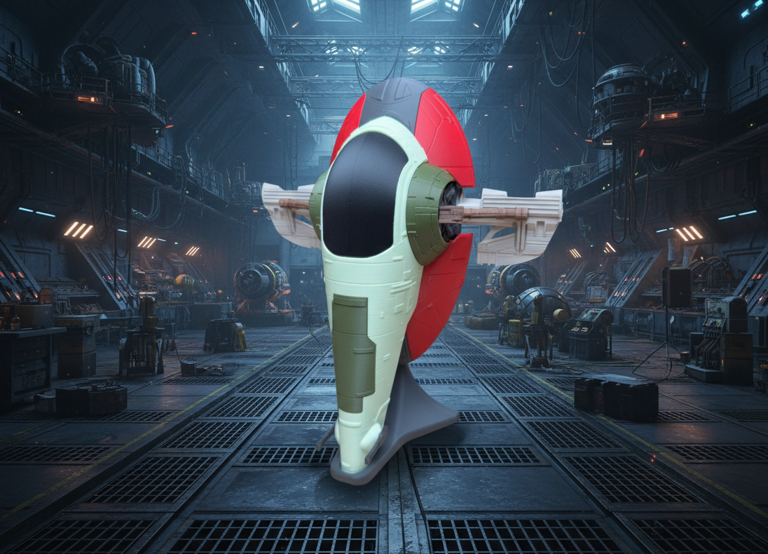 Science fiction vehicle in a futuristic industrial setting 3d printed model kit of Slave 1