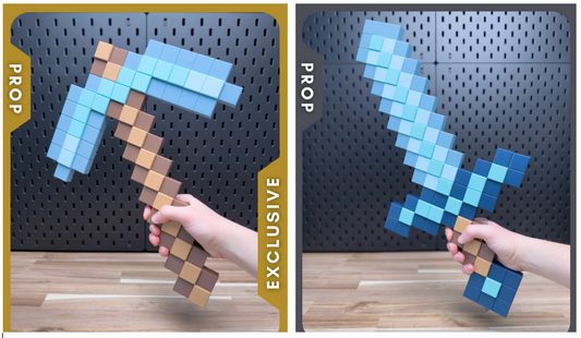 Minecraft Pickaxe | Sword Prop | 3D Printed Push-Fit Kit | No Glue Assembly | Gamer Decor, Cosplay, Collectible