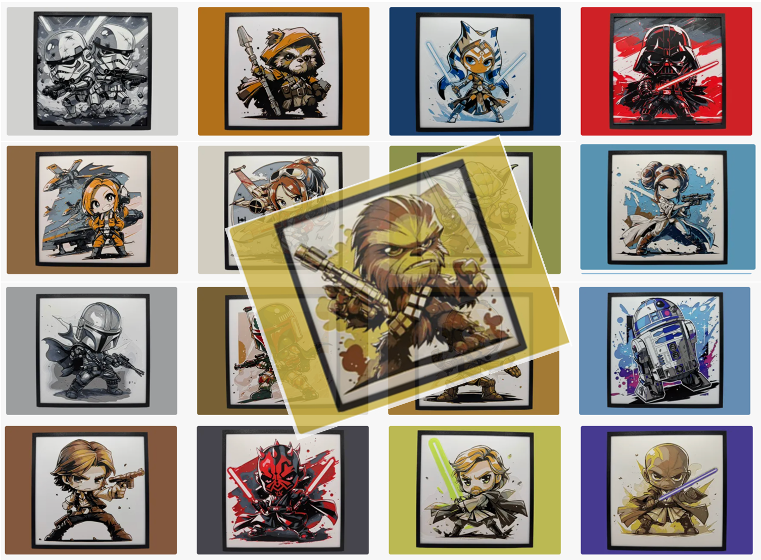 Tableau 3D multicouche - Fan art des personnages de Star Wars