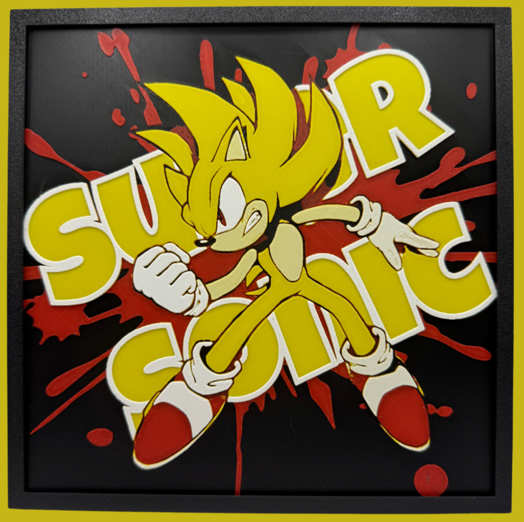 Panneau d'art 3D en couches - Super Sonic le hérisson