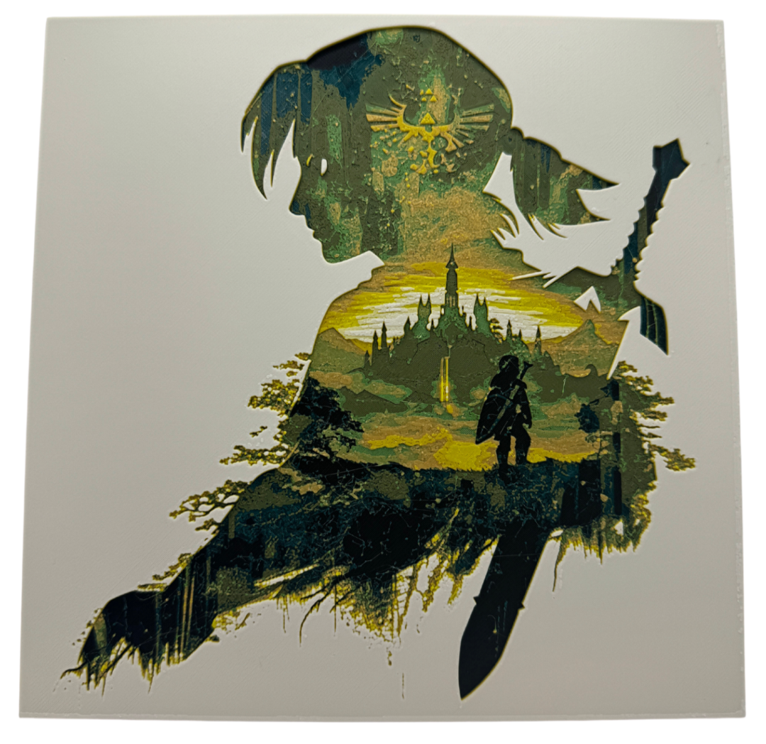 Panneau d'art 3D multicouche – Silhouette de Link – The Legend of Zelda