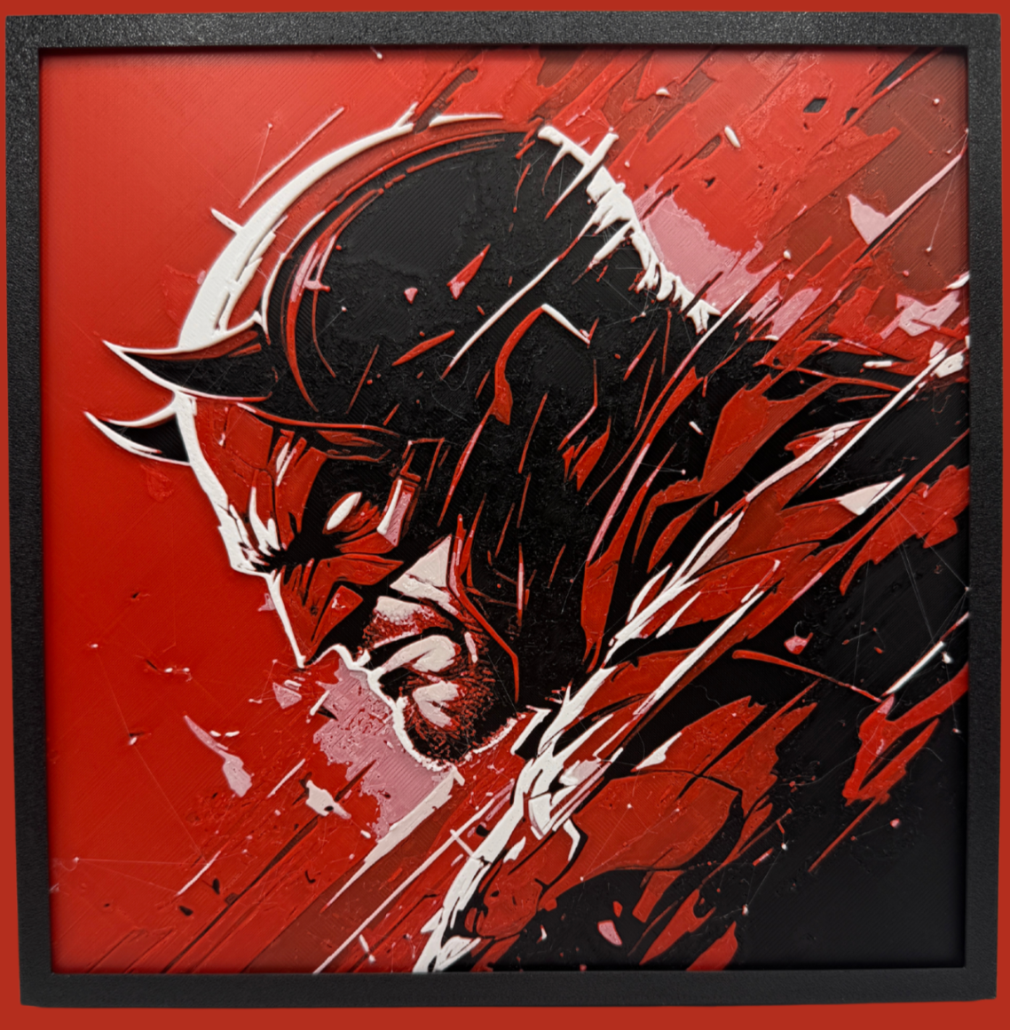 Artistic depiction of Daredevil on a red and black background