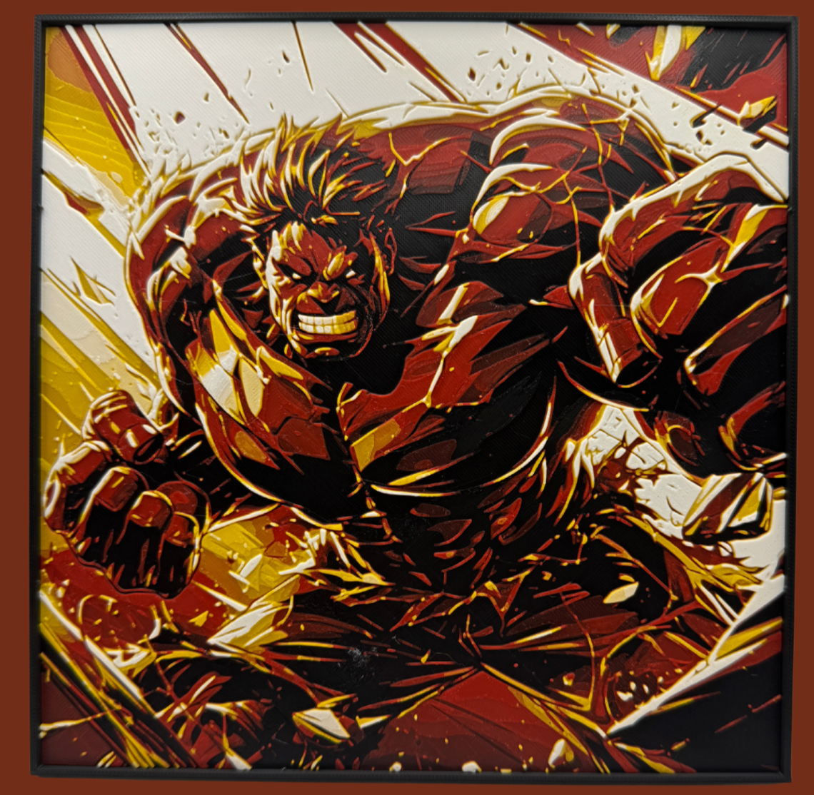 Illustration of Hulk in a dynamic pose with a stylised background