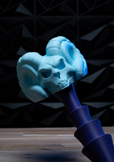 Skeletor Havoc Staff 3D printed prop kit, ram skull head close-up, blue and purple finish