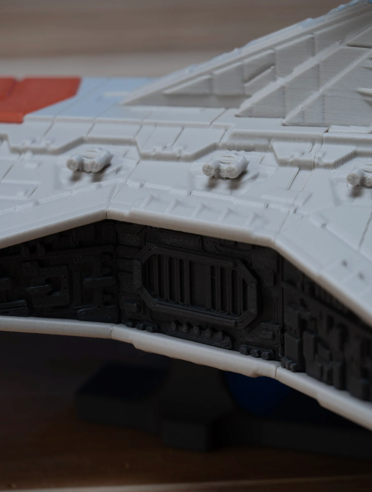 Venator-Class Star Destroyer model kit, close-up of dorsal turret and hangar bay detail