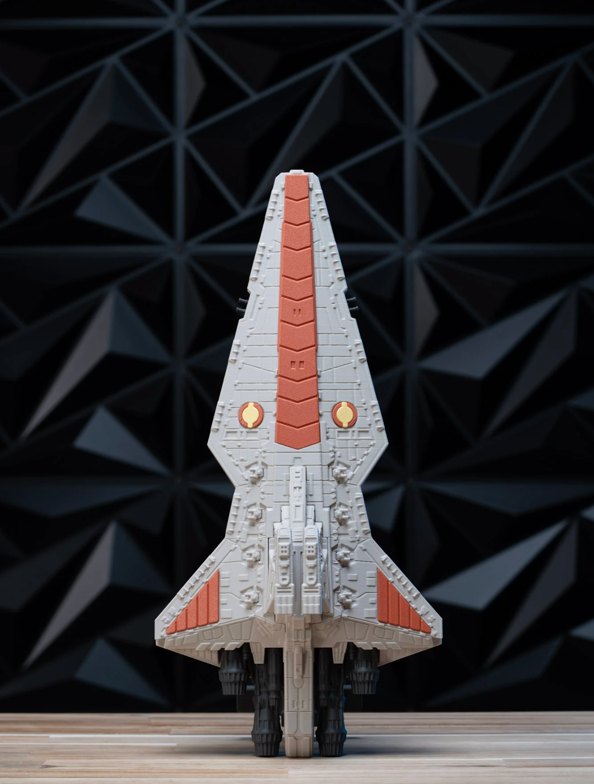 Venator-Class Star Destroyer model kit, front-on view showing full wingspan and bridge tower