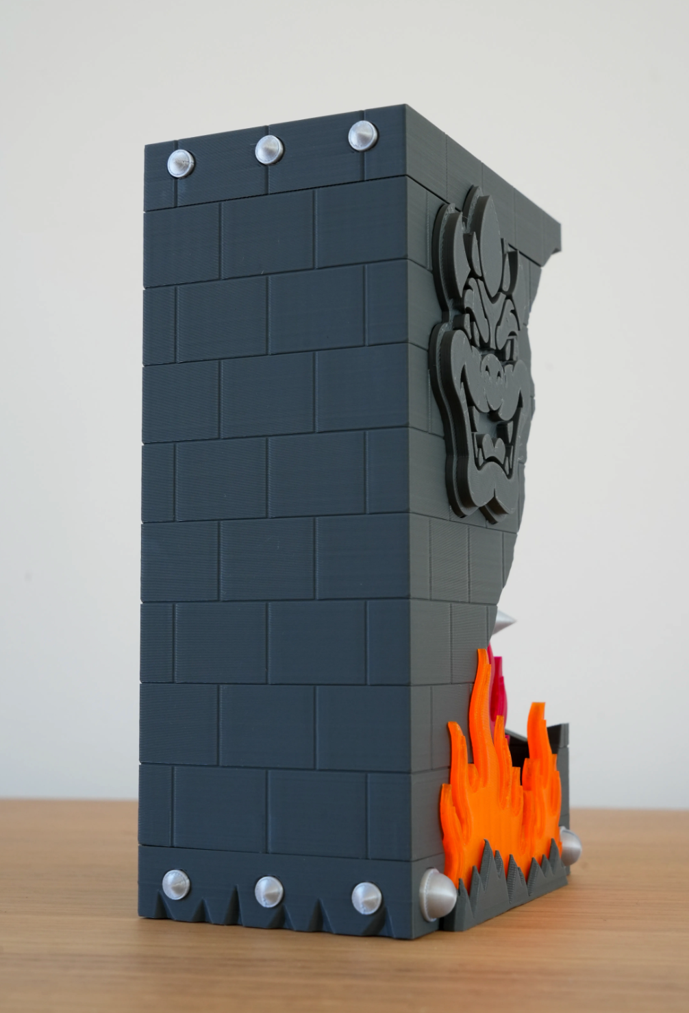 Broken Brick Bowser diorama, Decorative version, rear-angled unlit view showing Bowser emblem