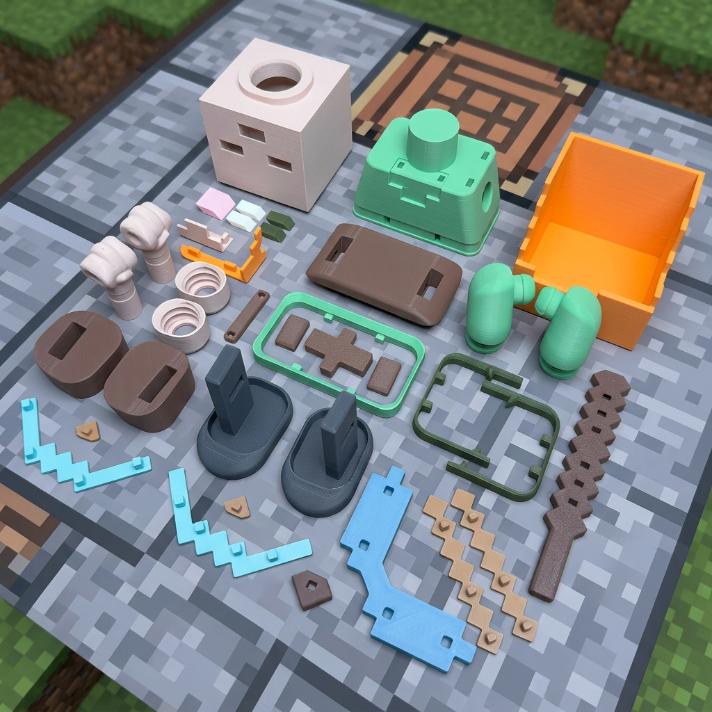 Alex kit parts on Minecraft-style stone