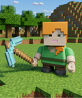 Alex with Minecraft-style background